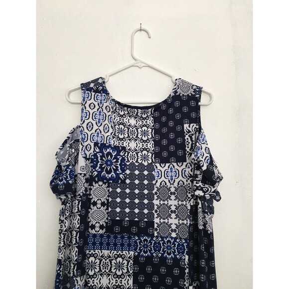 NY Collection Maxi Dress High Low Printed  Plus Size 2XP Cold Shoulder Slit - Picture 9 of 13